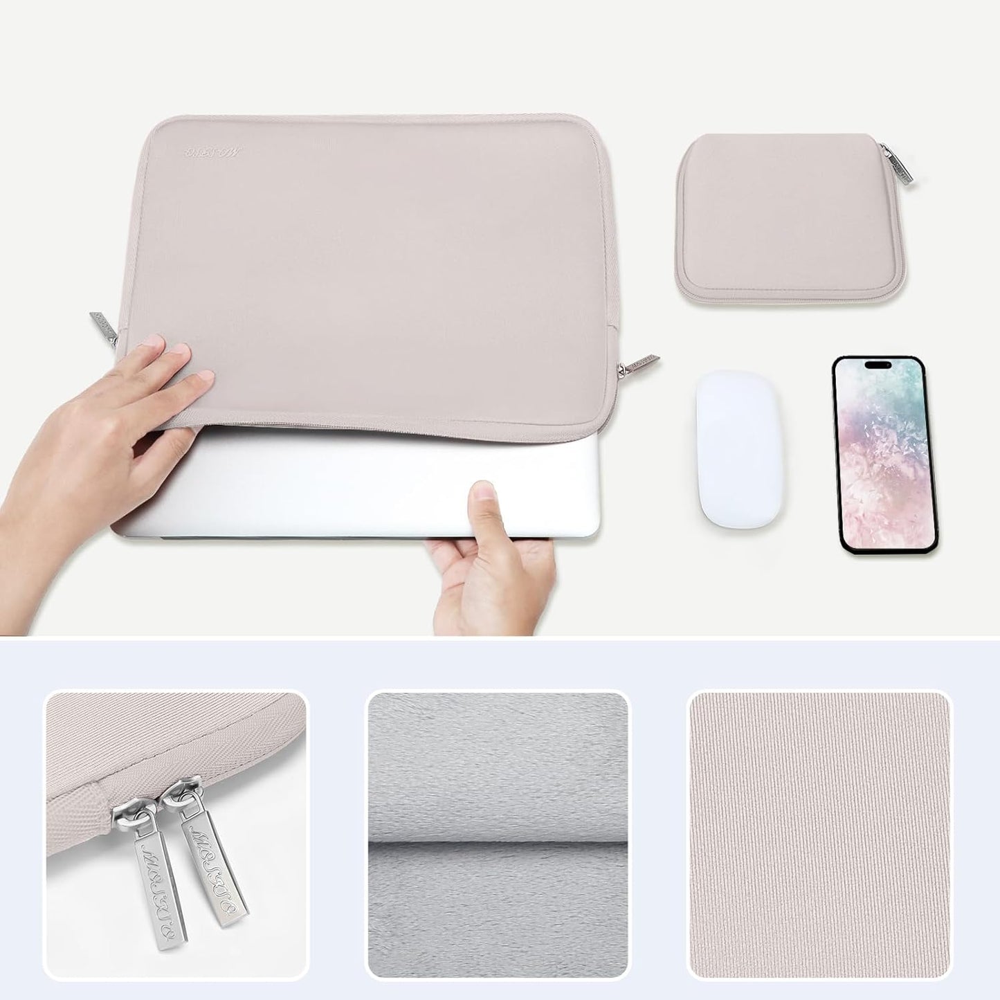 MOSISO Laptop Case 13.3 inch, 13-13.3 inch Laptop Sleeve Bag Compatible with MacBook Air/Pro 13/Pro 14 M5 M4 M3 M2 M1, HP Dell ASUS Lenovo, Neoprene Computer Sleeve Bag with Small Case, Baby Pink - Colors B