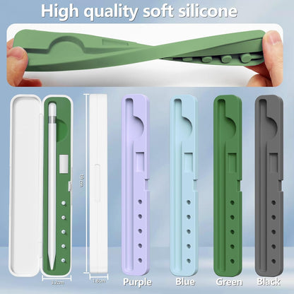 Inesore Pencil Case Compatible with Apple Pencil Pro/1st/2nd Gen/USB-C,Contain 5 Pack for Apple Pencil Tips Replacement Accessories (Purple Silicone Card Slot)