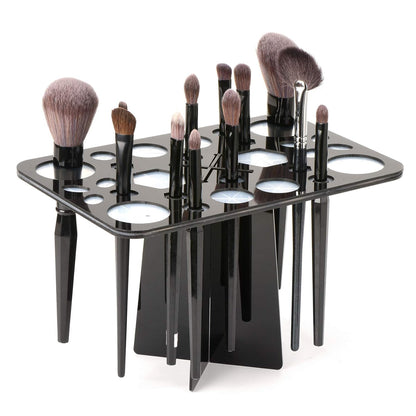 Luckyiren Acrylic Drying Rack for Brushes, Collapsible Stand with 28 Slots for Nail, Paint, and Makeup Brushes – Black, Unisex, Ideal for Artists and Enthusiasts