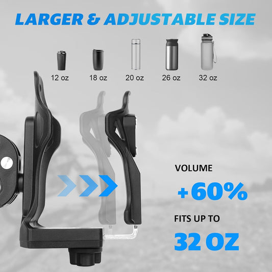 Upgraded Motorcycle ATV Cup Holder Anti Theft, Extra Large Bike Water Bottle Holder 1.95 – 3.6 inch Universal Size, Drink Holder Handlebar with Metal Clamp for Scooter Boat Stroller Wheelchair