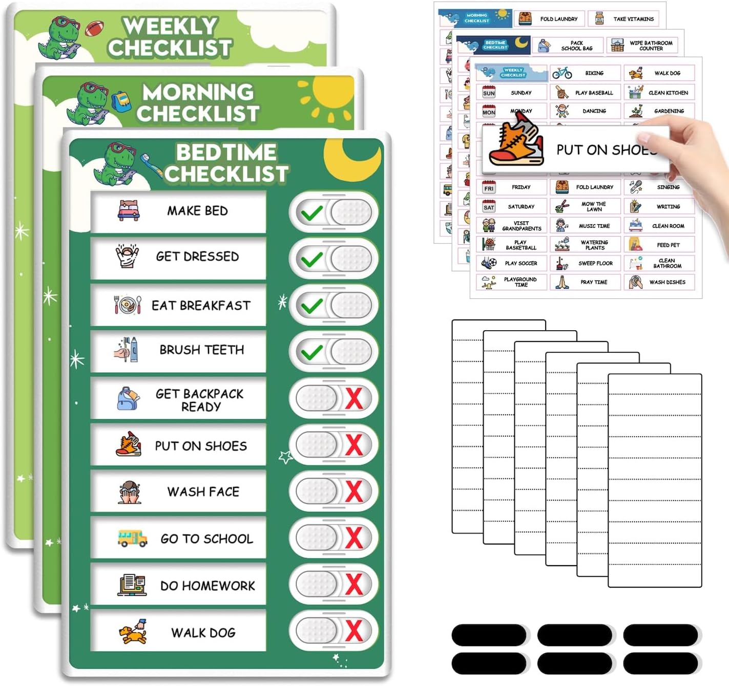 Upgraded Slider Dry Erase Chore Chart for Kids, Whiteboard Magnetic Chore Chart for 2 Kids, Reusable Morning/Bedtime Routine Chart for Kid Toddlers Teens Adult, Visual Schedule for Kid with Autism