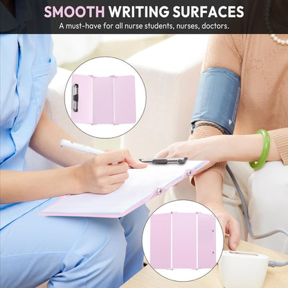 Nursing Clipboard Foldable, Foldable Clipboard w/Nursing Edition Cheat Charts,3 Layers Aluminum, Nurse Clip Board w/Low Profile Clip&Pen Clip Pocket for Nurses and Doctors,Light Blue