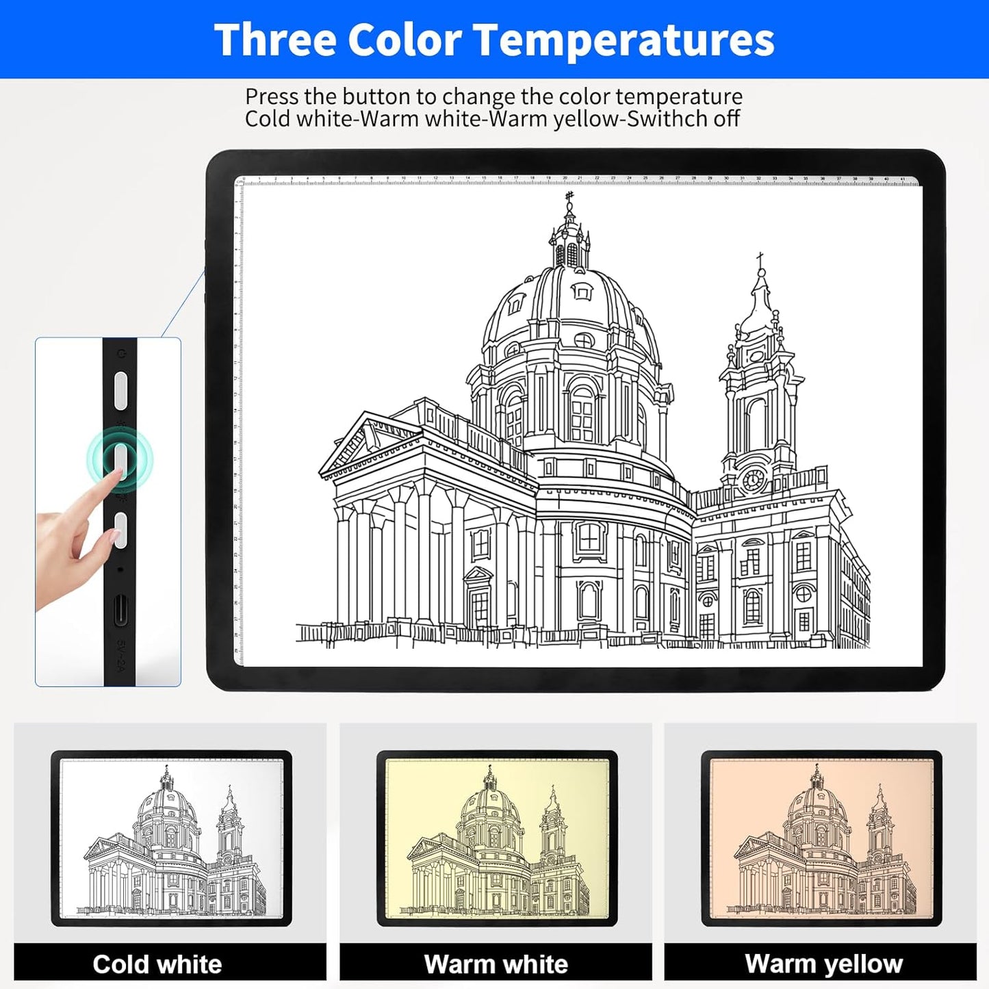 Elice Rechargeable A3 Light Pad for Diamond Painting, Magnetic LED Light Board with Physical Button, Super Bright Diamond Art Light Pad, Ultra-Thin Light Box for Tracing, Weeding Vinyl, Artists -Black