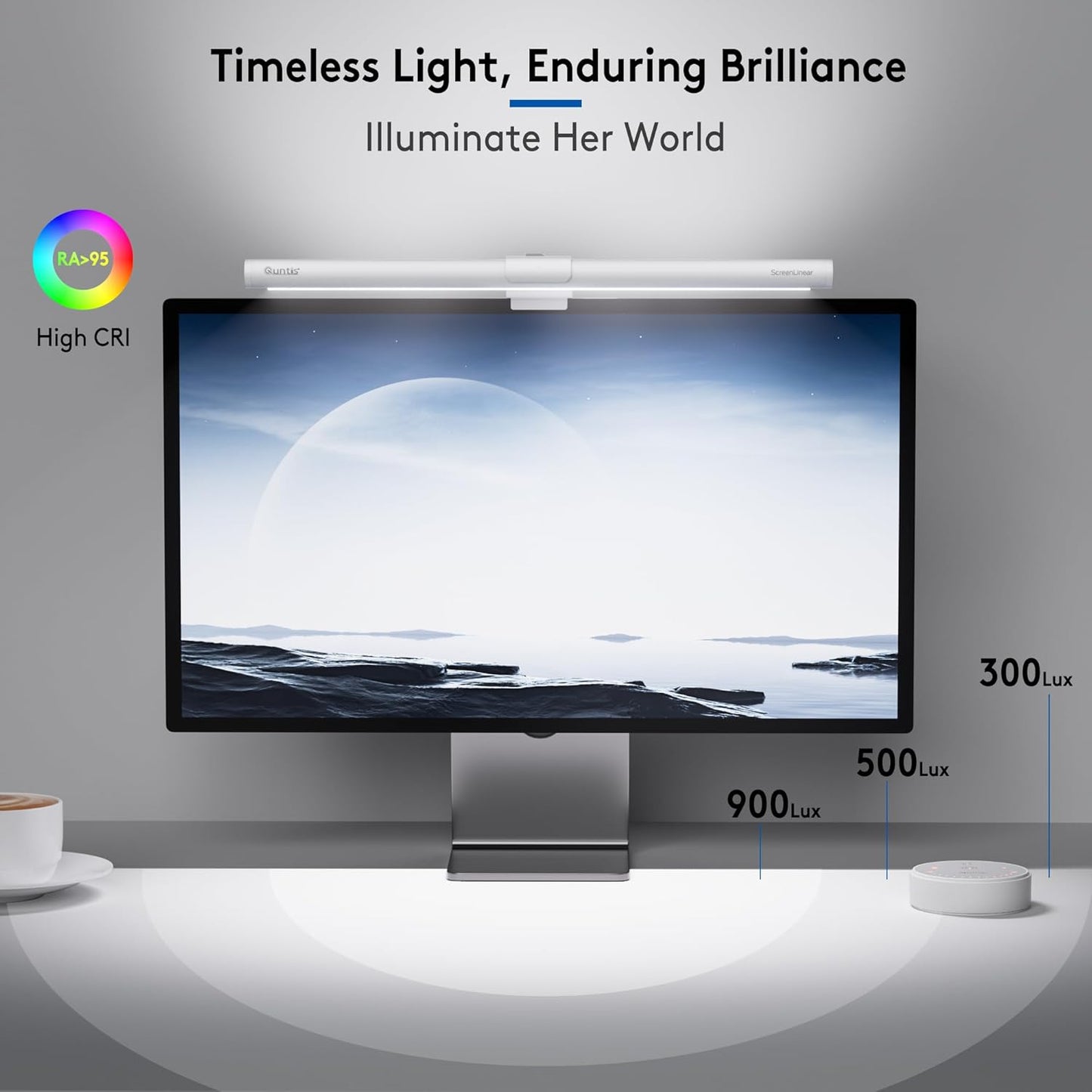 Quntis Computer Monitor Light Bar with Remote, Eye-Care Monitor Light Backlight Desk Lamp for Home Office Gaming, Stepless Dimming Brightness and Color Temperature, No Screen Glare, Gray