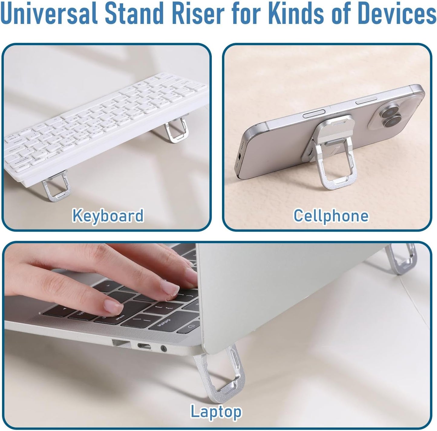 Bewudy 2 Pcs Portable Keyboard Stand, Dual Tilt Angle Adjustment, Foldable Laptop Riser, Self-Adhesive Feet for Most Keyboards (Black)