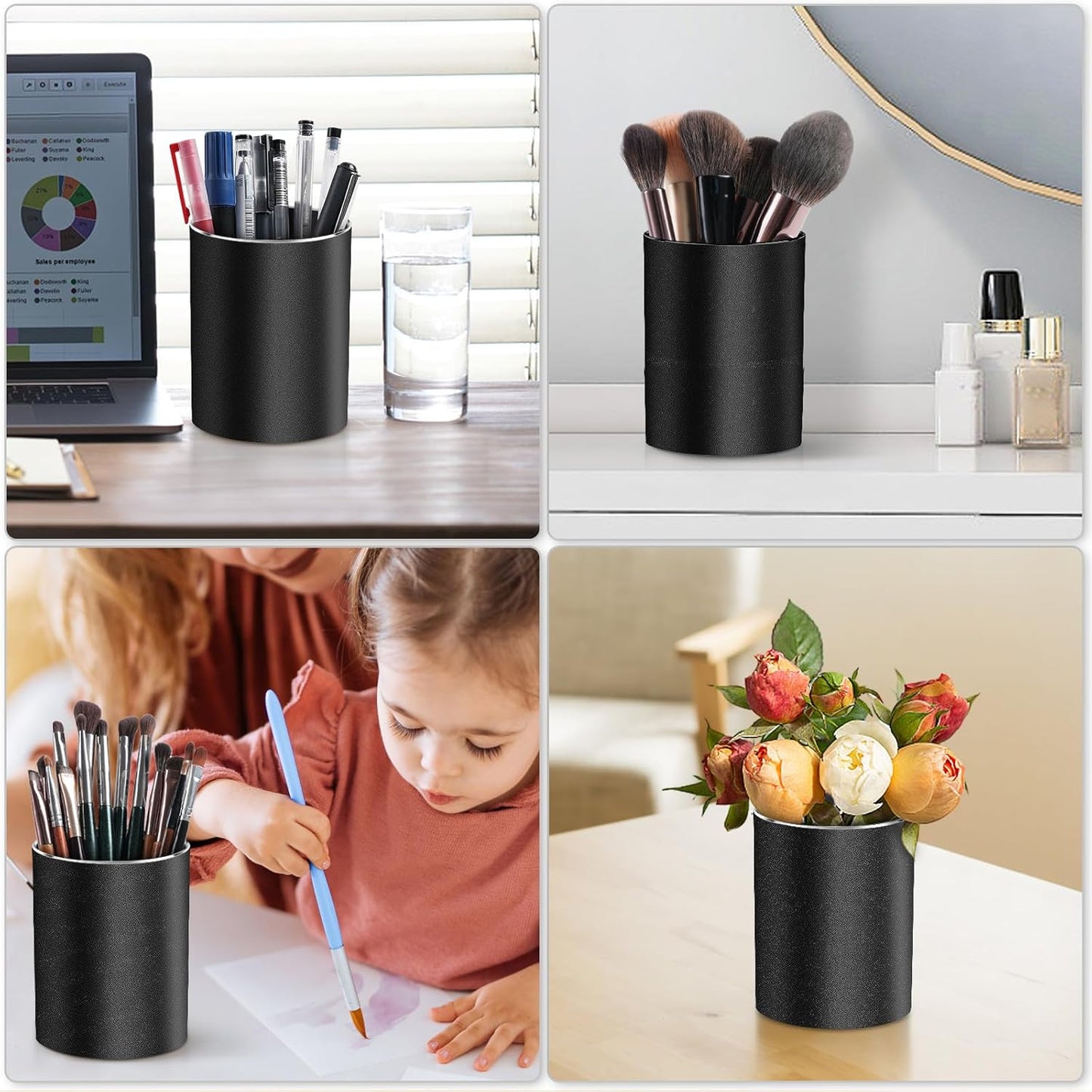 RQB Metal Pen Holder for Desk Square Aluminum Desktop Organizer and Makeup Brush Holder Storage Box for Office, School, Home, and Kids, Non-slip silicone 4×3.15inch-Gray