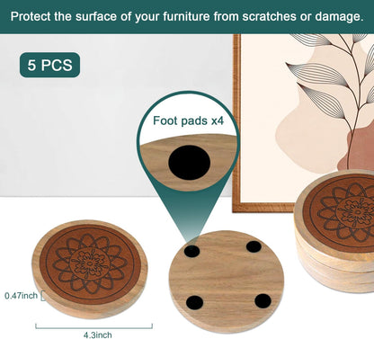 Wood Coasters for Drinks, Minacun Absorbent Coaster Sets of 5, Drinks Coasters for Coffee Tabletop Protection, Non-Slip, Non-Stick, Suitable for Kinds of Cups Wooden Table Drink, 4.3 Inches Black