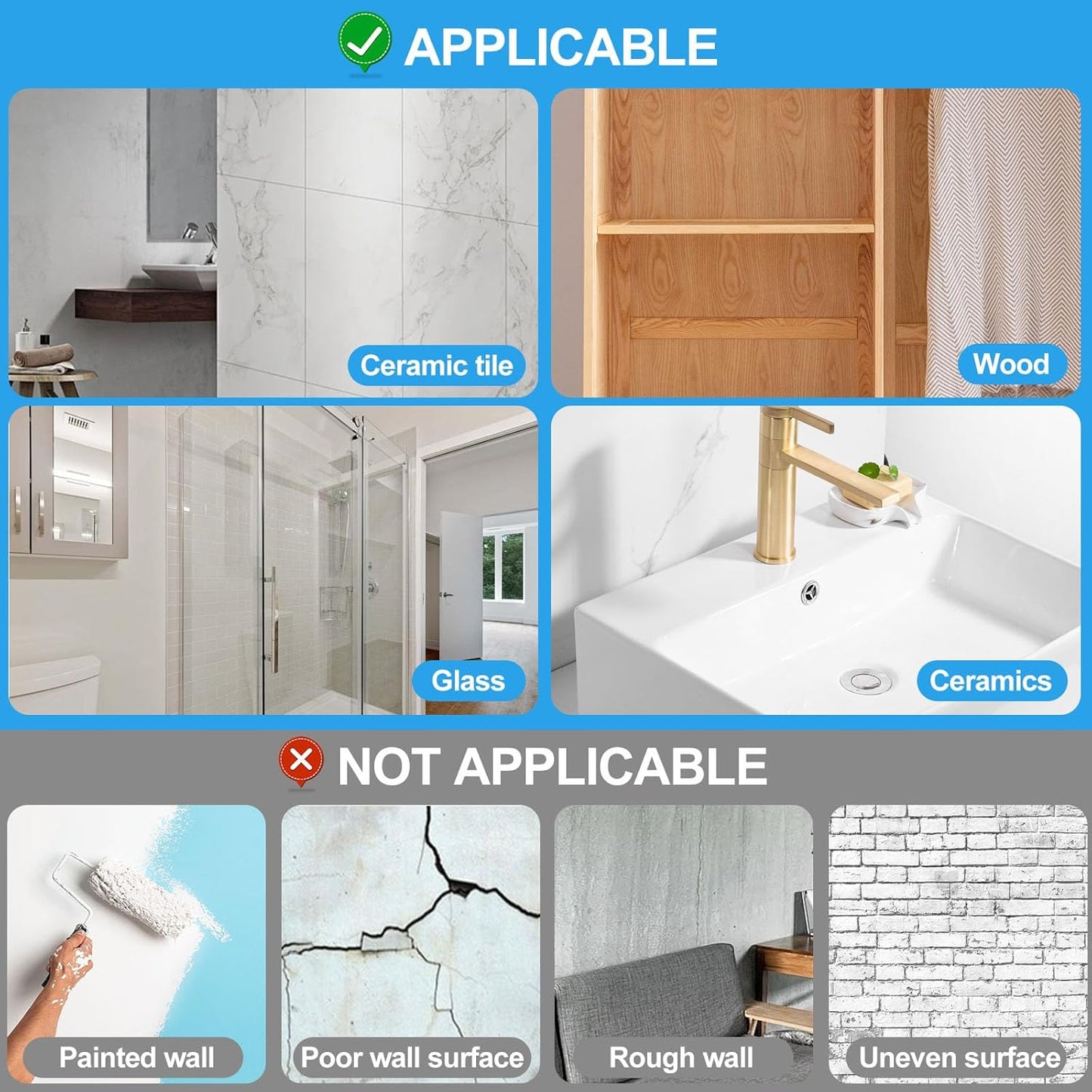 JINSHUNFA Adhesive Wall Hooks 13LB Heavy Duty No Drill Large Transparent Waterproof Hooks for Bathroom Kitchen Towel Coat 8 Pack