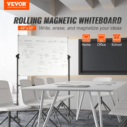 VEVOR Magnetic Glass Whiteboard, Dry Erase Board 36"x24", Wall-Mounted Large White Glassboard Frameless, with Marker Tray, an Eraser and 2 Markers, Black