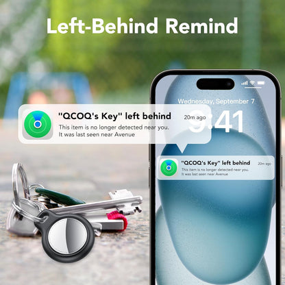 New Tracker Tag-1 Pack (Black), QCOQ Bluetooth 5.3 Tracker Tag Work with Apple Find My (iOS Only), Smart Tag with Protective Case/Keychain/Lanyard, Item Finder for Key/Wallet/Bag, Replaceable Battery