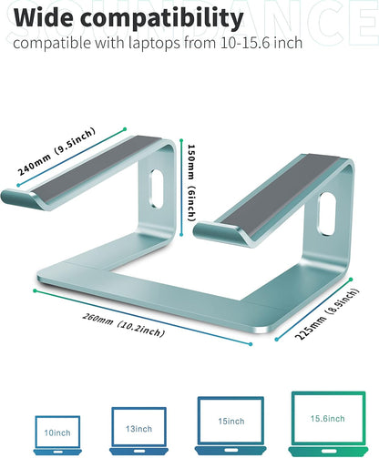 SOUNDANCE Laptop Stand, Aluminum Computer Riser, Ergonomic Laptops Elevator for Desk, Metal Holder Compatible with 10 to 15.6 Inches Notebook Computer, Silver