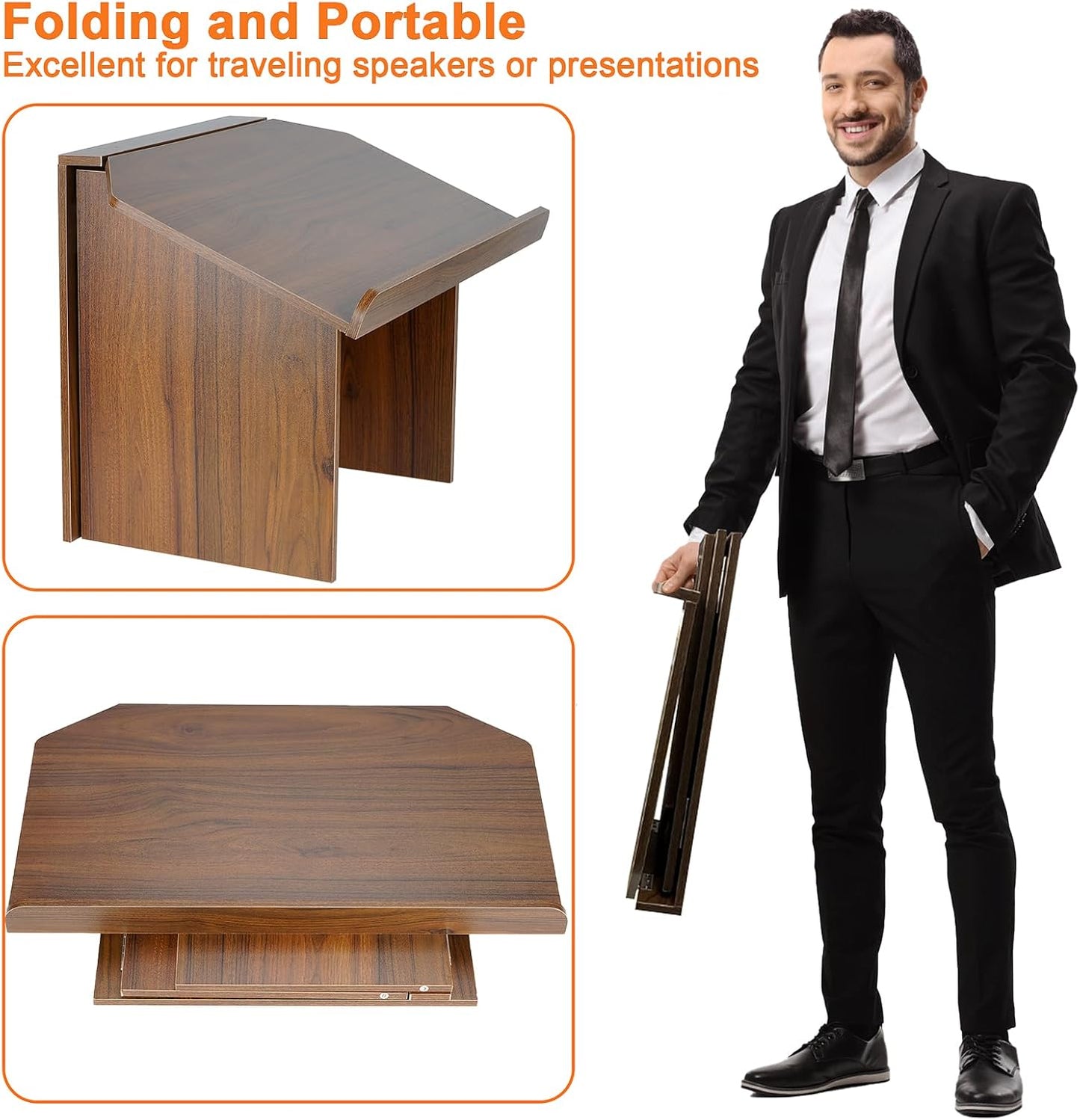 Nisorpa Foldable Table top Lectern, Podium Stand with Bookstop Portable Folding Tabletop Desk Teacher Speaker Lecture Classroom Presentation Stand, Laptop Computer Book Holder