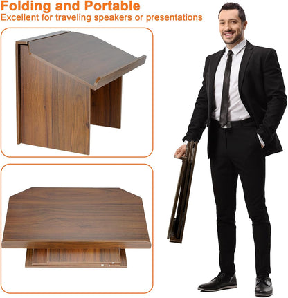Nisorpa Foldable Table top Lectern, Podium Stand with Bookstop Portable Folding Tabletop Desk Teacher Speaker Lecture Classroom Presentation Stand, Laptop Computer Book Holder