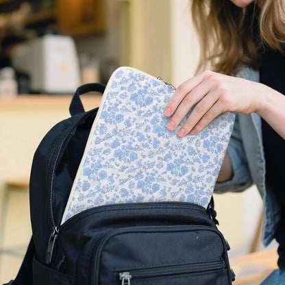 Puffy Laptop Sleeve 13 Inch Cute Quilted Laptop Protective Case Padded Floral Computer Sleeve for MacBook (A-Blue, 13 Inch)