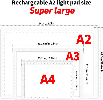 TOHETO Rechargeable A4 Light Board with Stand, Super Bright Magnetic Light Pad with Side Buttons, Wireless Light Box for Tracing and Drawing, Cordless LED Light Table for Diamond Painting, Sketching
