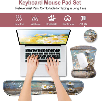 Mouse Pad with Wrist Support, Ergonomic Gel Mouse Pad Beautiful Flowers,Non-Slip Durable, Memory Foam Keyboard Wrist Rest, Suitable for Office Typing Games, Pink Hyacinths on Wood Panel