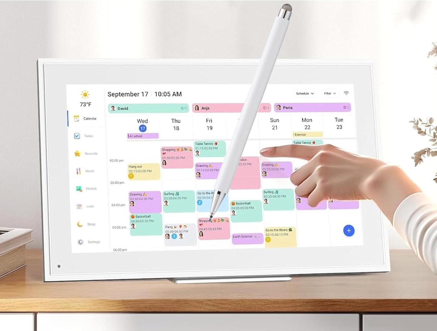 2Pcs Stylus and Mount for Skylight Calendars 15/27 Inch/Nintendo Switch 2/Switch Lite, 2in1 Dual Tip Pen for Skylight Calendar Accessories Magnetic Suction Pen Cap (2*Stylus+Holder White)