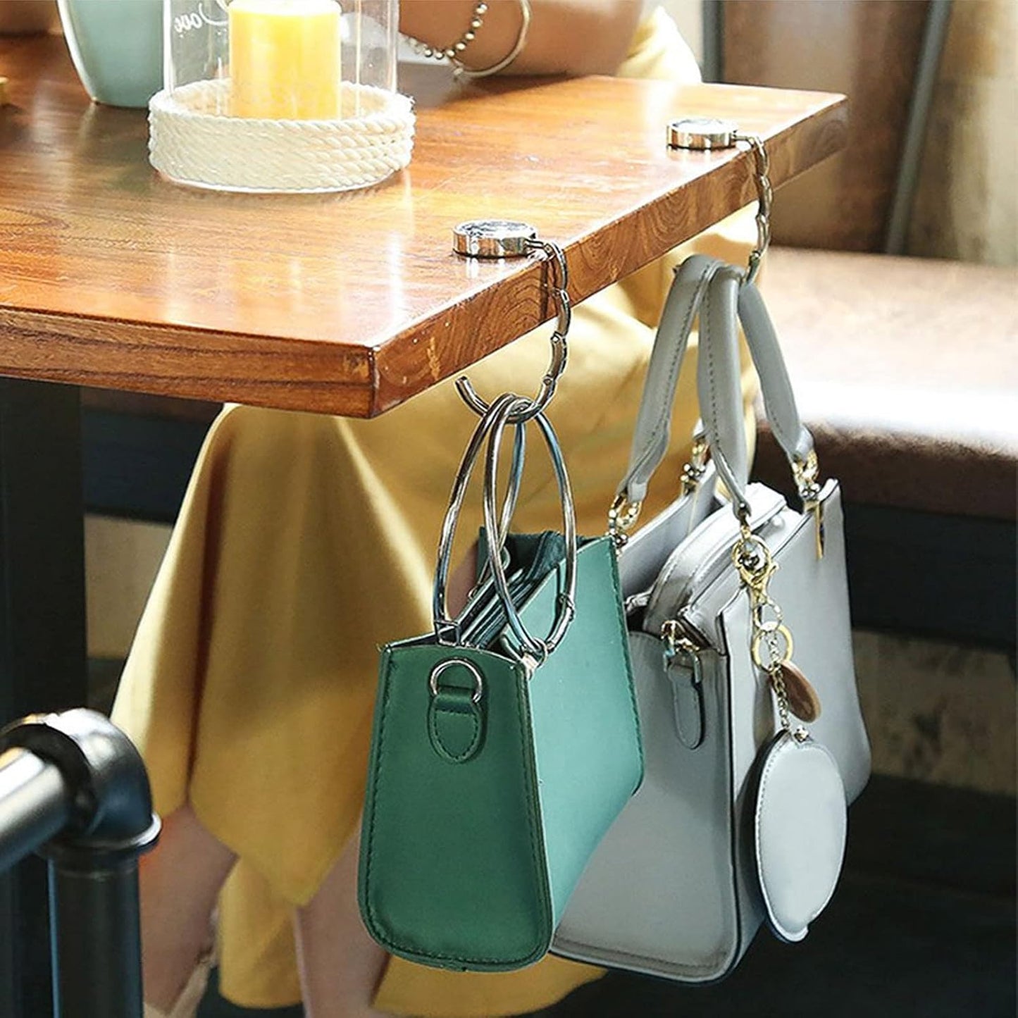 6 PCS Portable Handbag Hooks for Tables, Purse Bag Hanger Folding Holder Hook, Crystal Alloy Magic Hooks (6 Colors)