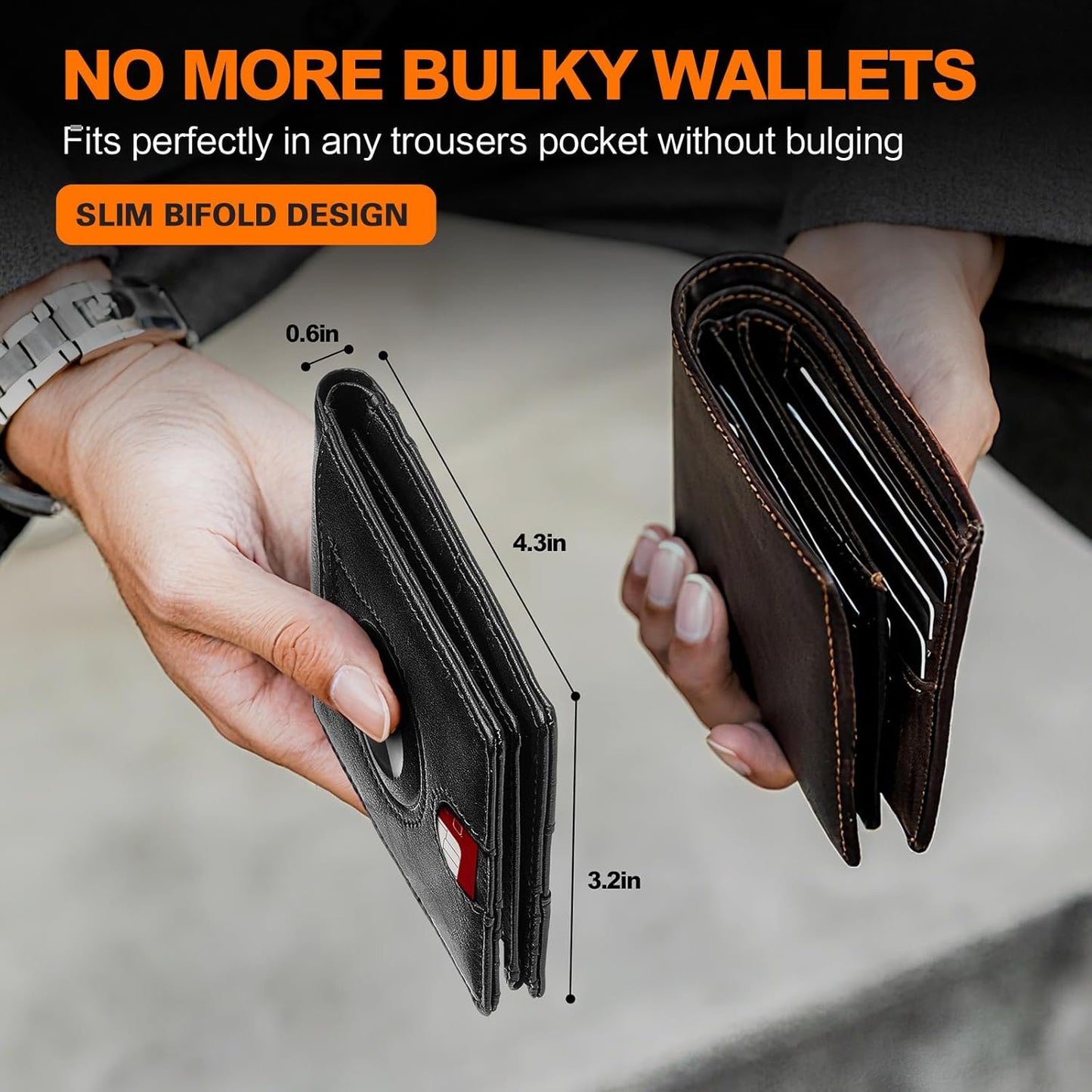 Wallet for Men Slim RFID Blocking Bifold Carbon Fiber,Minimalist Small Compact Front Pocket Credit Card Holder,Thin Mens Leather Wallets Smart Security With 2 ID Windows 1 Cash,Birthday Gifts for Men