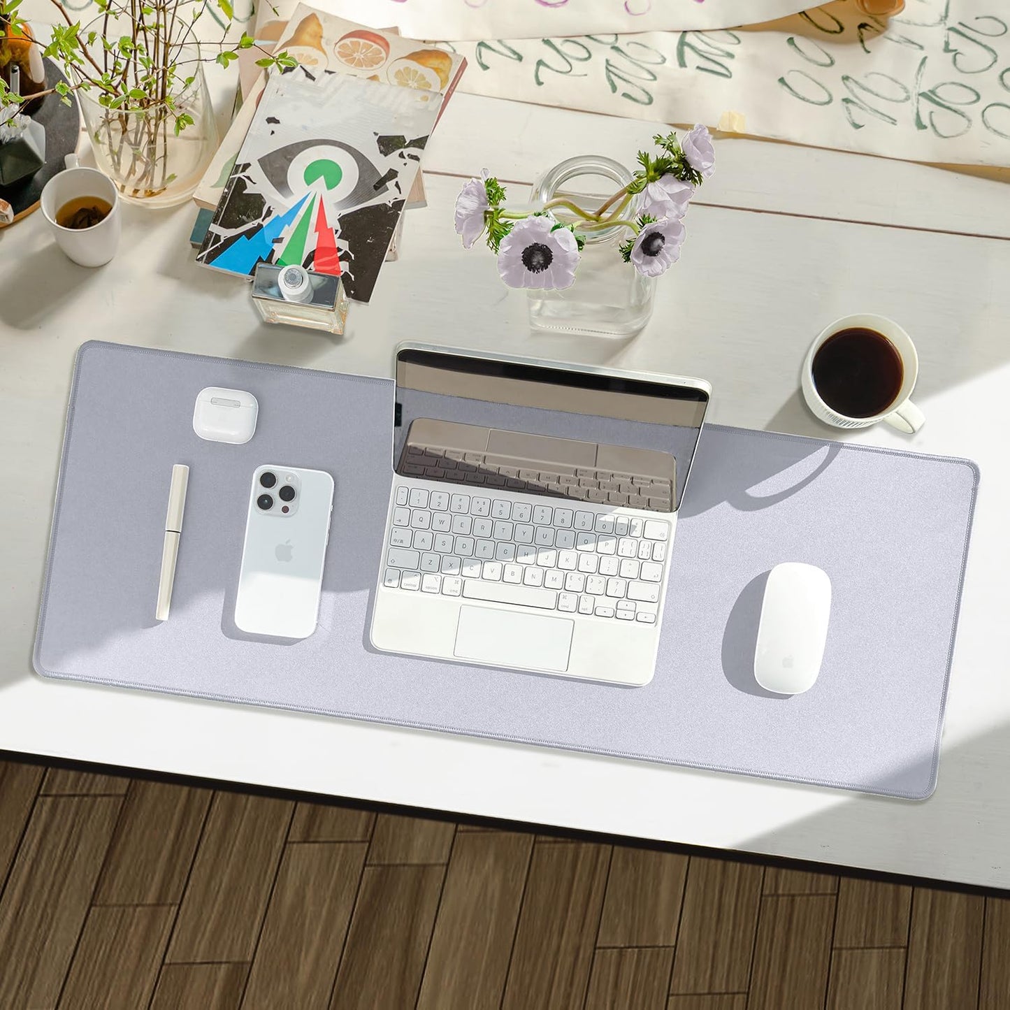 Reniteco Waterproof Large Gaming Mouse Pad with Durable Stitched Edges, Non-Slip Rubber Base, Grainy Jacquard Mouse Mat Desk Pad for Home Office Gaming, 31.5''x11.8''x0.12'', Matte Beige