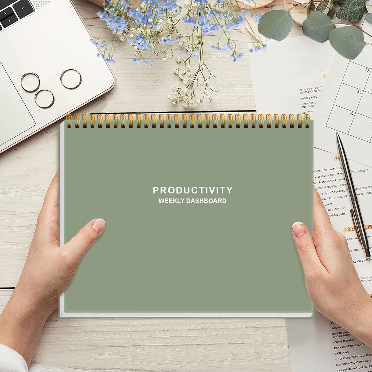 Weekly Productivity Dashboard - 8.5" x 11" Dashboard Desk Notepad Has 6 Focus Areas to List Tasks for Goals, Projects, Clients, Academic or Meal-Organize Your Daily Work Efficiently, 54 Weeks, Green