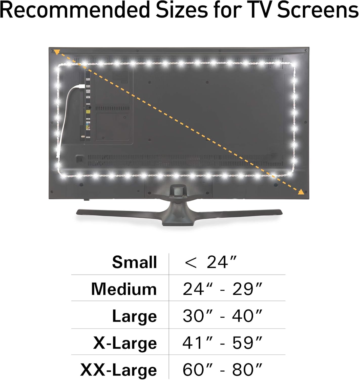 Luminoodle Color Bias Lighting, USB TV and Monitor Backlight LED Strip Lights Kit with Dimmer, Remote - 6.6 ft for 24" to 60" TV - Medium