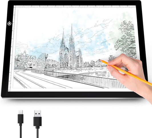 Black A4 Dimmable LED Artcraft Light Box Tracer Slim Light Pad Portable Tablet, USB Power Cable Copy Drawing Board Tracing Table for Artists Designing, Animation, Sketching, Stenciling X-ray Viewing