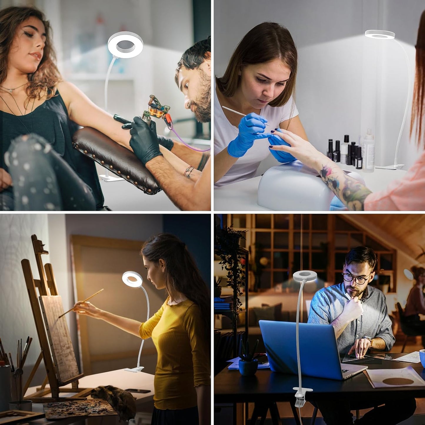 iZELL Book Light, Clip on Reading Light with Silicone Flexible Arm, Dimmable LED Lamparas Clamp on Workbench Desk for Studying Painting Crafting Drawing Makeup Nail Tech Puzzle Task - 27.6‘’ White