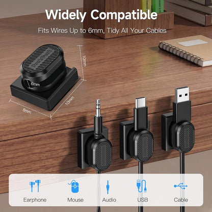 3-Pack Magnetic Cable Clips, Detachable Cable Organizer with Auto Snap-and-Go Design, Universal Wire Management for Round & Flat Cables, Self-Adhesive Cord Holder for Desk, Nightstand, Office & Car