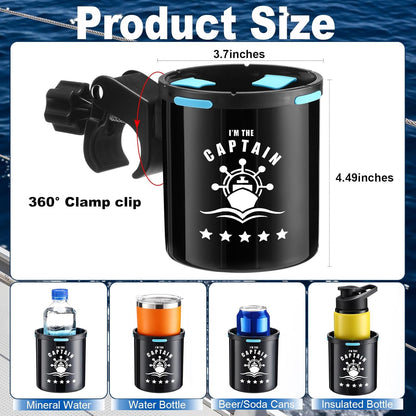 Teenyyou Marine Boat Rail Cup Holder No Drilling Drink Holder Clamp on Kayak Cup Holders Boat Accessories Gifts Install on Pole Grip Rail Grab Bar for Men