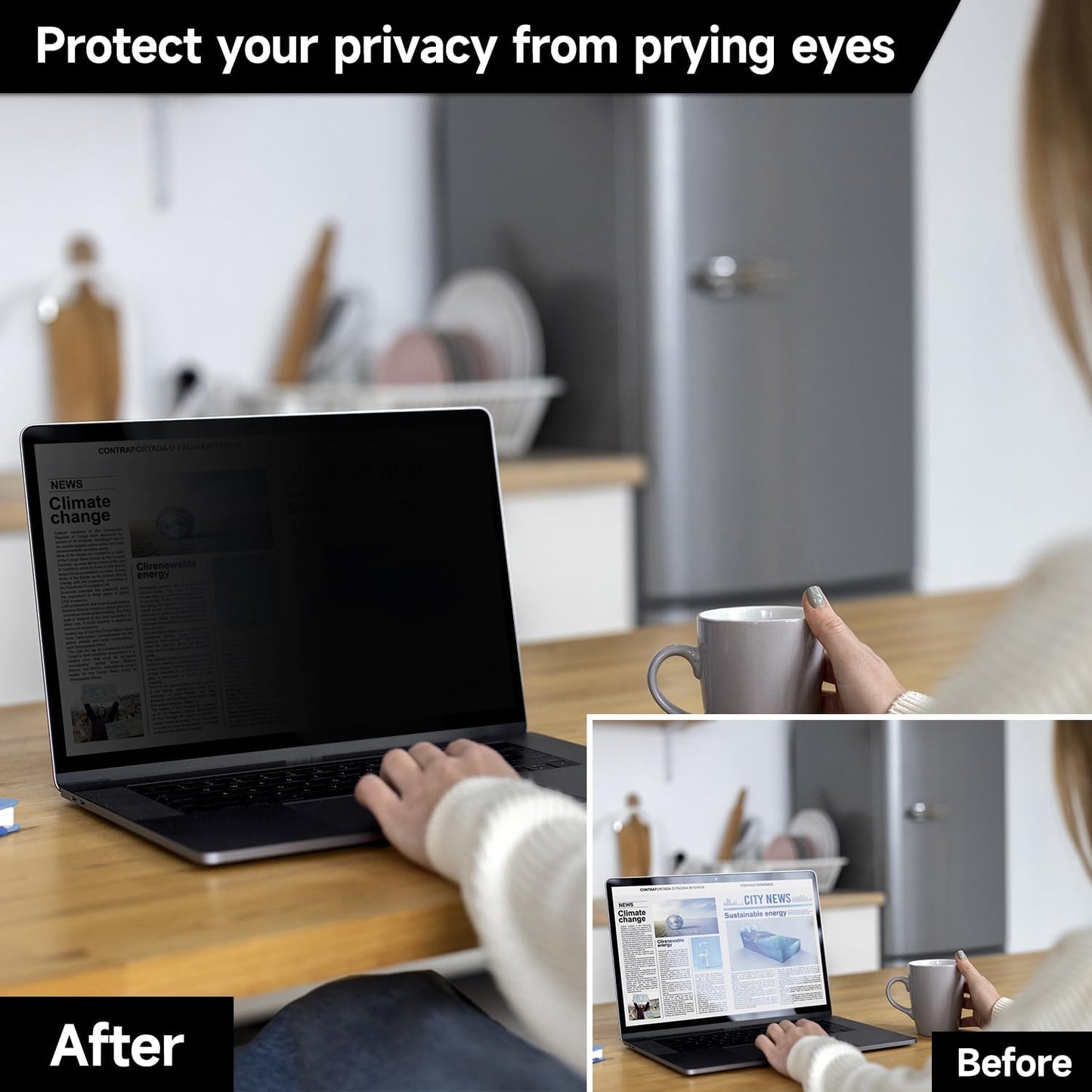 16 Inch 16:10 Laptop Privacy Screen Filter, Anti Blue Light Glare & Anti Scratch Computer Privacy Shield for 16" with 1920x1200 Aspect Ratio Laptop