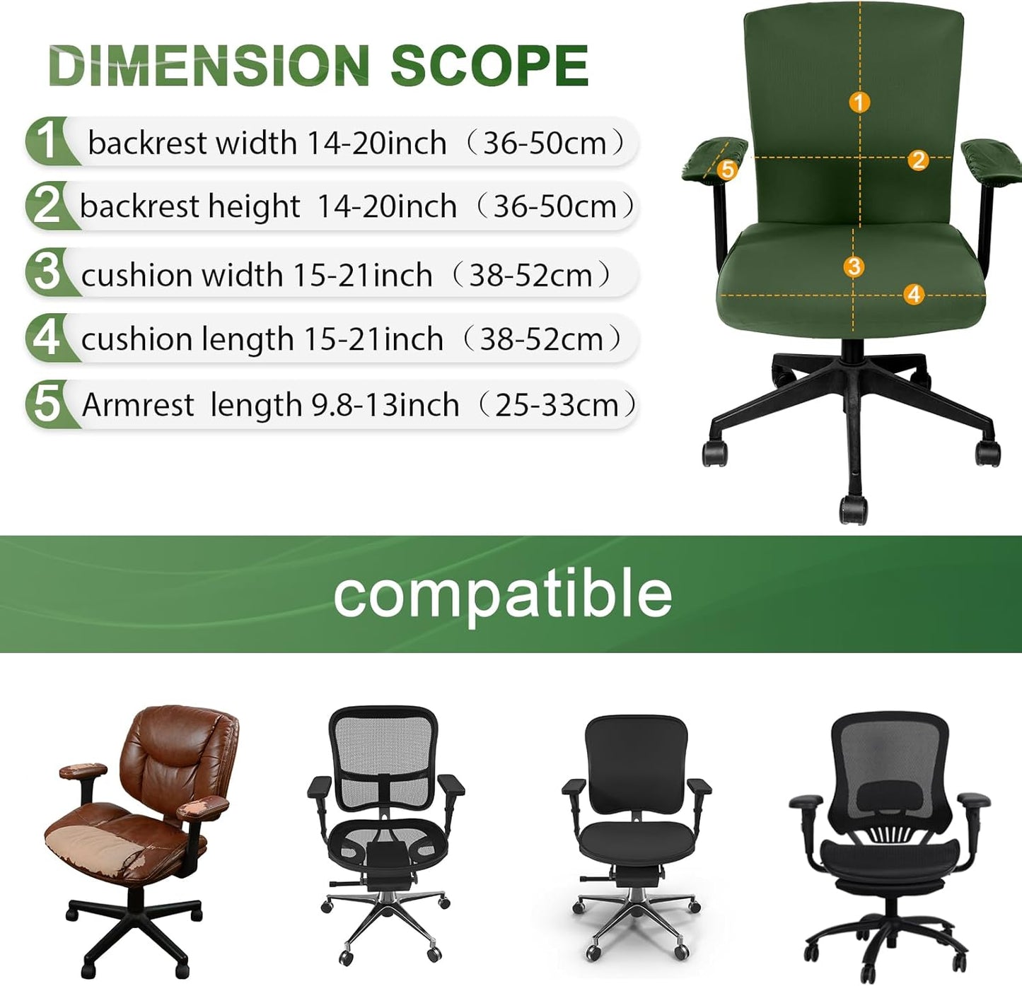 Tallew 4 Pcs Office Chair Covers Set Computer Universal Protective Stretchable Chair Seat Covers Desk Armrest Cover Pads Office Cushion Backrest for Rotating(Regular,Black)