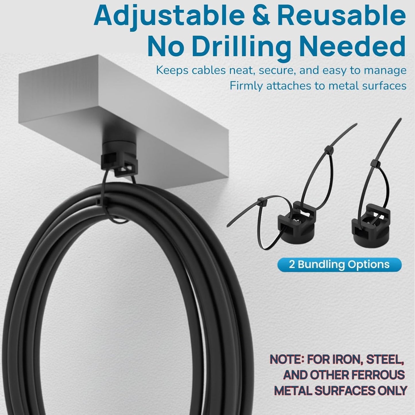 225 Pieces Magnetic Cable Ties Set, 25 Magnetic Zip Tie Mounts with 200 Cable Ties, Strong Wire Holder Cables Management, Multipurpose Electrical Cord Holders Organizer (22mm)