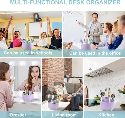 Cayxenful Pencil Holder For Desk,5 Slots 360°Degree Rotating Desk Organizers And Accessories,Desktop Storage Stationery Supplies Organizer, Cute Pencil Cup Pot For Office, School, Home (C-Blue)
