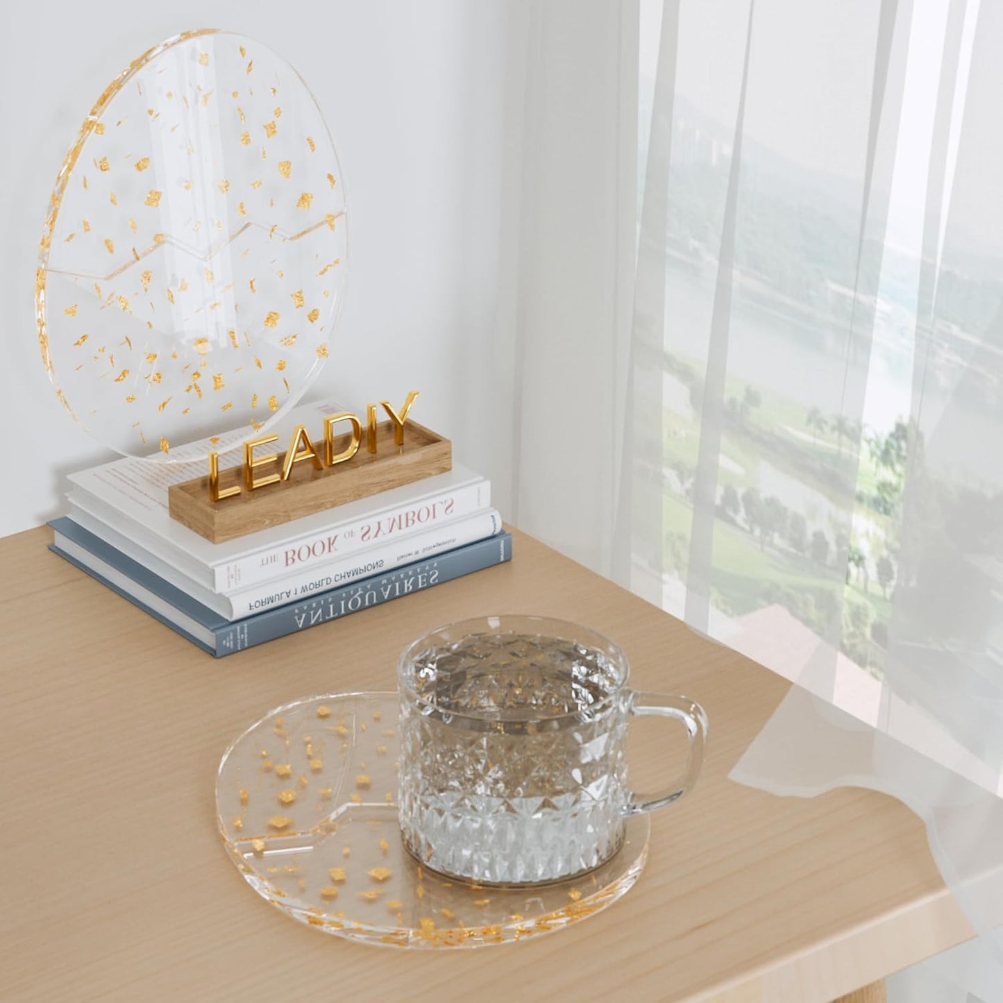 Acrylic Coaster Decorative Plates, Irregular Bar Drink Coaster, Clear Cloud Shape Coffee Cup Coaster, Perfect for Tabletop Protection and Accessories Display.(Gold)