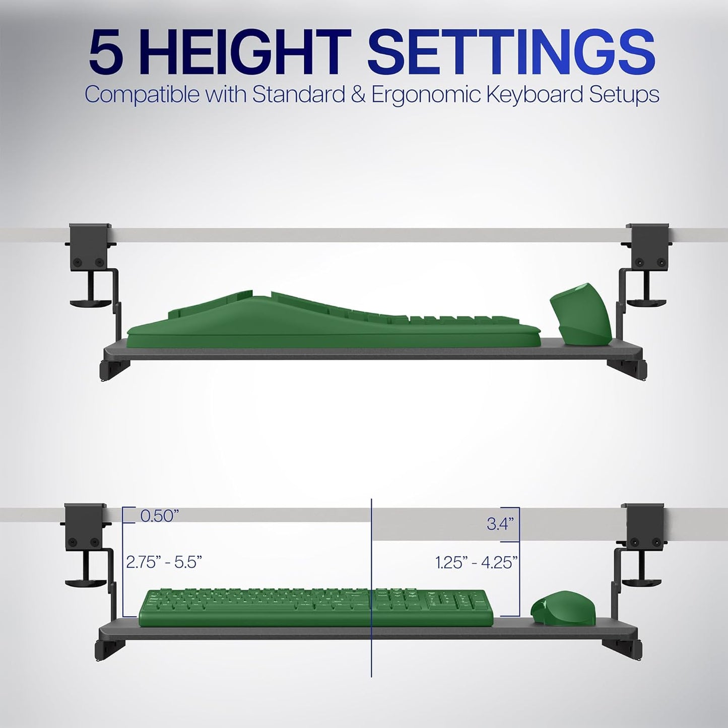 VIVO Large Height Adjustable Under Desk Keyboard Tray, C-clamp Mount System, 27 (33 Including Clamps) x 11 inch Slide-Out Platform for Typing, White, MOUNT-KB05HW