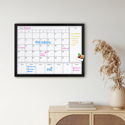3-in-1 Dry Erase Calendar for Wall, 17x13 inches Magnetic Surface Monthly & Weekly Planner Whiteboard, Dry Erase Board with Black Wood Frame, Hanging White Board Calendar(YL+ZL-BK,4333)