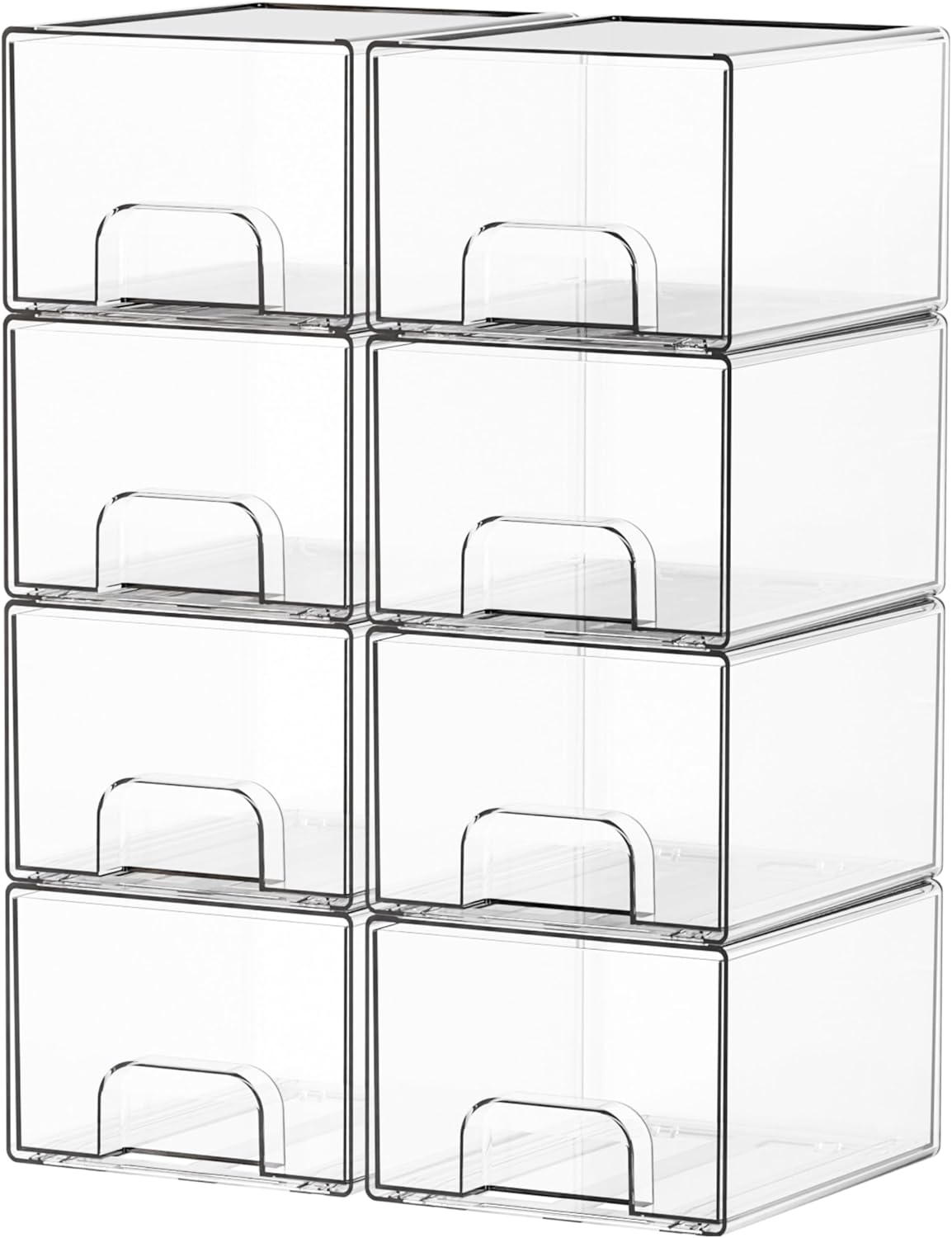 Yieach 8 Pack Small Clear Stackable Storage Drawers,2.2'' Tall Desk Organization and Storage,Plastic Office Supply Organizer,Acrylic Storage Containers for Makeup,Hair Clip,Accessory,Pen,Art Crafts