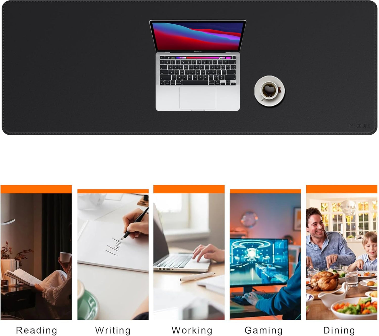 Mydours 40" x 20" Extra Large Desk Mat, PU Leather & Cork Desk Pad, Large XXL Desk Mouse Pad for Workstation, Office, Home, Computer Desk Mat with Keyboard & Mouse (Black)