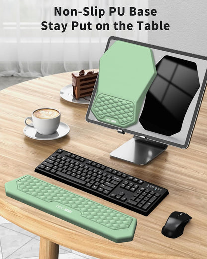 Ergonomic Mouse Pad and Keyboard Wrist Rest Support Set, Massage Design Mousepad for Carpal Tunnel Pain Relief, Memory Foam, Non-Slip PU Base for Computer Desk, Black
