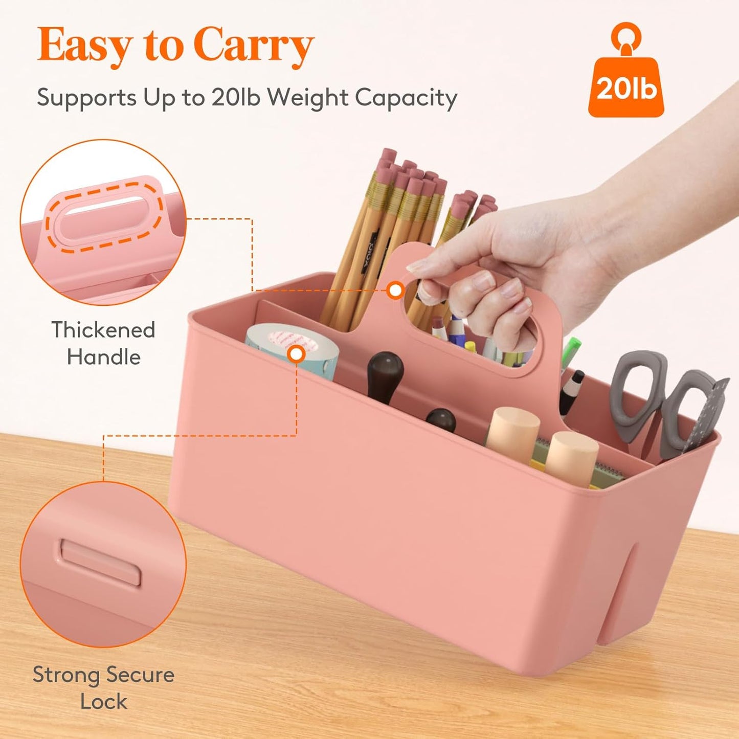 Lifewit 2 Pcs Plastic Caddy Organizer with Handle, Portable Art Supply Storage for Craft Supplies, Cosmetics, Holds Pencil, Crayon, Brushes, Hair Product, Dorm Shower Caddy, Clear, 25 x 15x 17cm