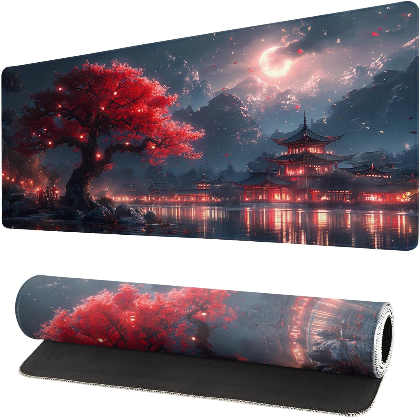 Japanese Mouse Pad, Large Japanese Desk Mat, XL Anime Gaming Keyboard Mat, Non-Slip Rubber Base, Big Extended Desk Protector for Home Office, 31.5”x11.8”