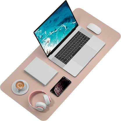 Hsurbtra Desk Pad, 23.6" x 13.8" PU Leather Desk Mat, M Extended Mouse Pad, Waterproof Desktop Blotter Protector, Non-Slip Ultra Thin Small Laptop Keyboard Writing Mat for Office Home, Pink