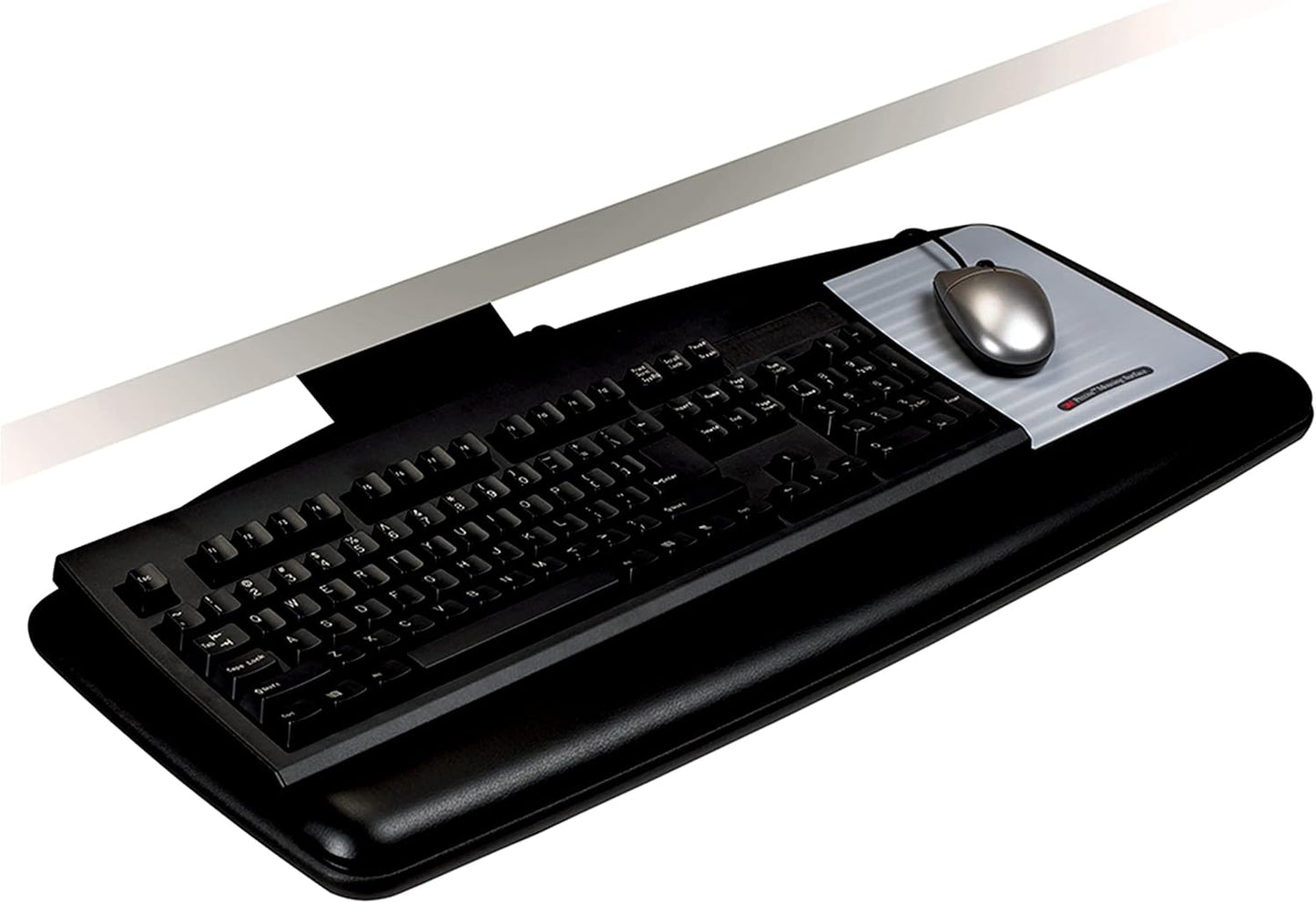 3M Keyboard Tray, Just Lift To Adjust Height And Tilt, Sturdy Tray Includes Gel Wrist Rest And Precise Mouse Pad, Swivels Side To Side And Stores Under Desk, 23" Track, Black (AKT90LE)