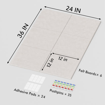 Neatsure Large Cork Board for Wall, Black Felt Bulletin Board with Pushpins, 36" x 24" 6 Panels Wall Tiles, Tack Push Pin Boards for Office