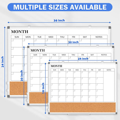 Weekly Dry Erase Calendar Whiteboard for Wall, 24" x 18" Double-Sided Weekly Planner White Board Cork Combo, Hanging & Wall Mount Week Bulletin Board with Notes for Home, Office, School, Kitchen