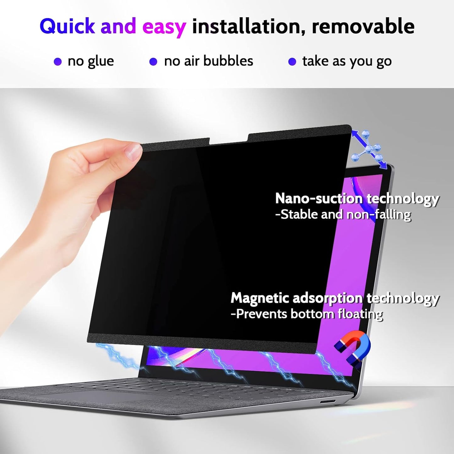 Peslv Magnetic Privacy Screen for Surface Laptop 6/5/4/3/2/1 13.5 Inch, Removable Anti Blue Light Glare Filter, Black Security Private Apy Block Protector
