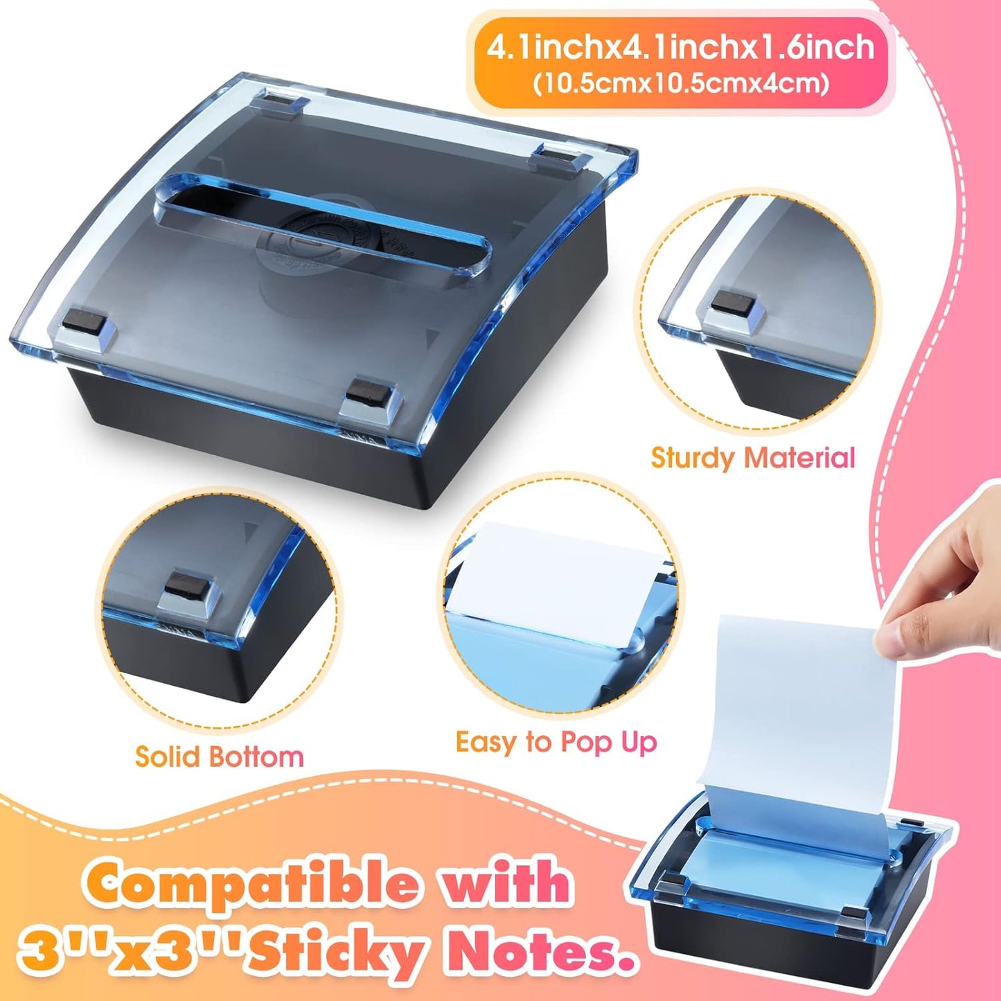 4 Pcs Pop up Sticky Notes Dispenser Sticky Note Holder Black Base Clear Top for 3 x 3 Inches Pad Holder for Acrylic Memo Organizer Fits Reminder School Office Home Store