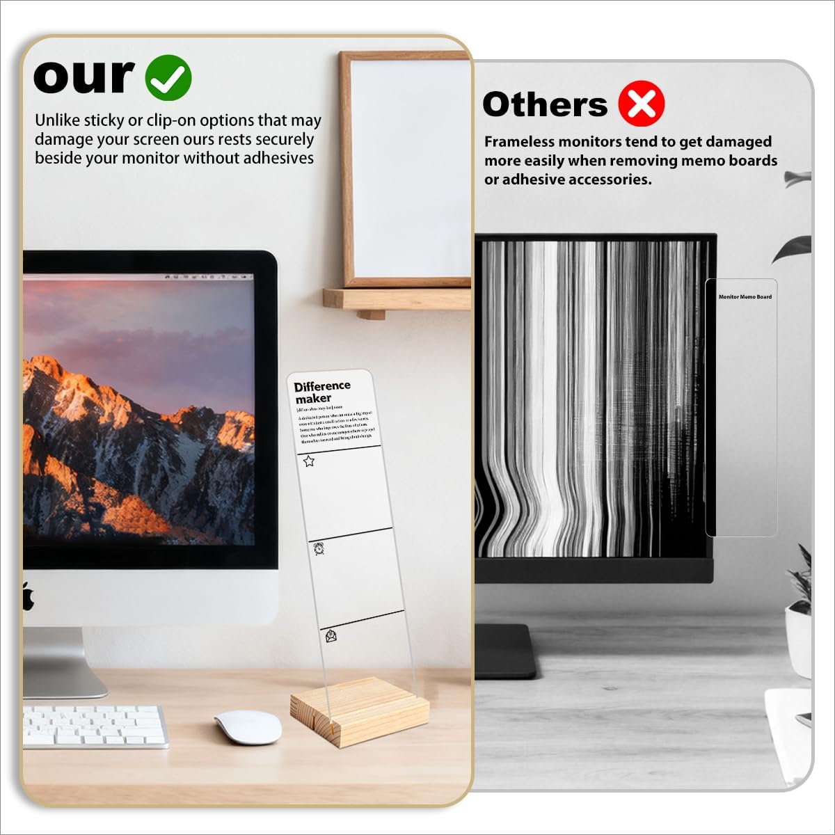 Monitor Memo Board with Removable Wooden Base Acrylic Portable Sticky Note Holder, It's Fine I'm Fine Everything is Fine Logo Office Desk Desk Set Sticky Notes 100 Sheets