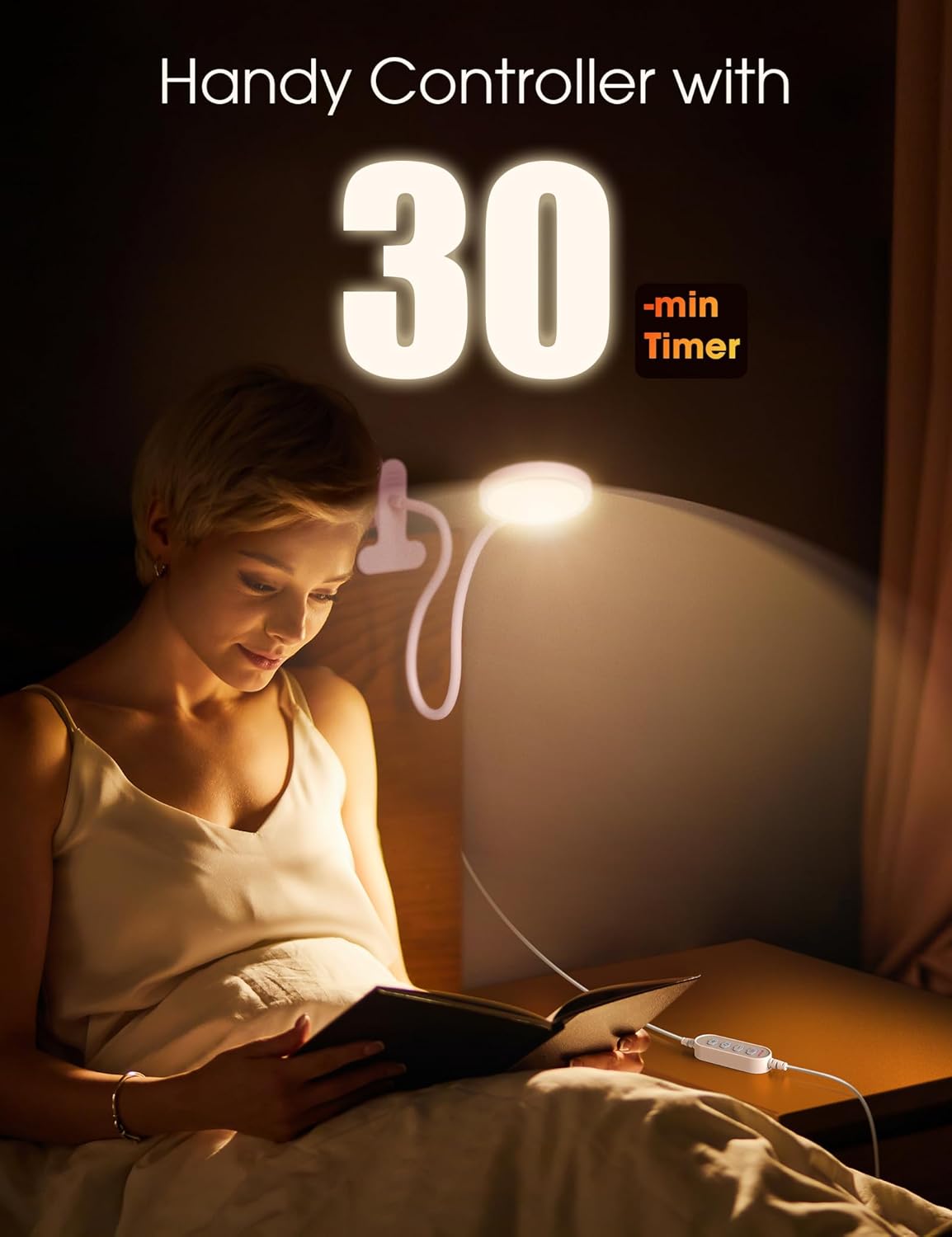 LiFMIRA Clip-on Lamp Reading Light - 5 Color Modes, 10 Brightness Levels, 8W, 66 LED, Eye-Caring Metal Clamp Light with Gooseneck for Bed, Headboard, Desk, Video Conferencing, Makeup